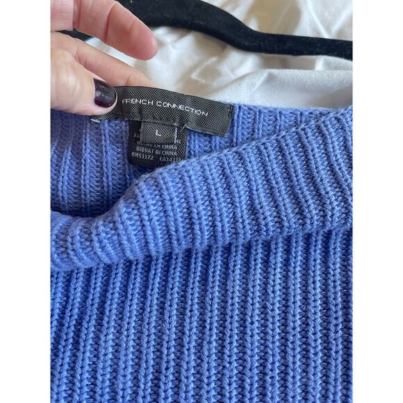 French Connection Cozy Oversized Cropped Boat Neck Sweater Blue L 100% Cotton - Picture 4 of 5